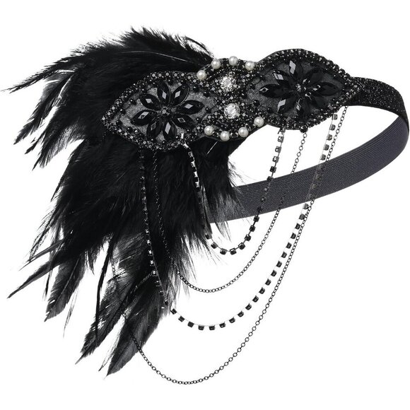 1920s Flapper Accessories Vintage Costume Party Set Feathers Pearl Gloves main image 4